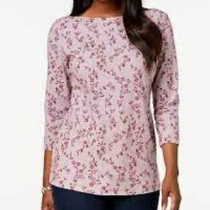 Karen Scott Boat Neck Collar Merlot Stripped Top